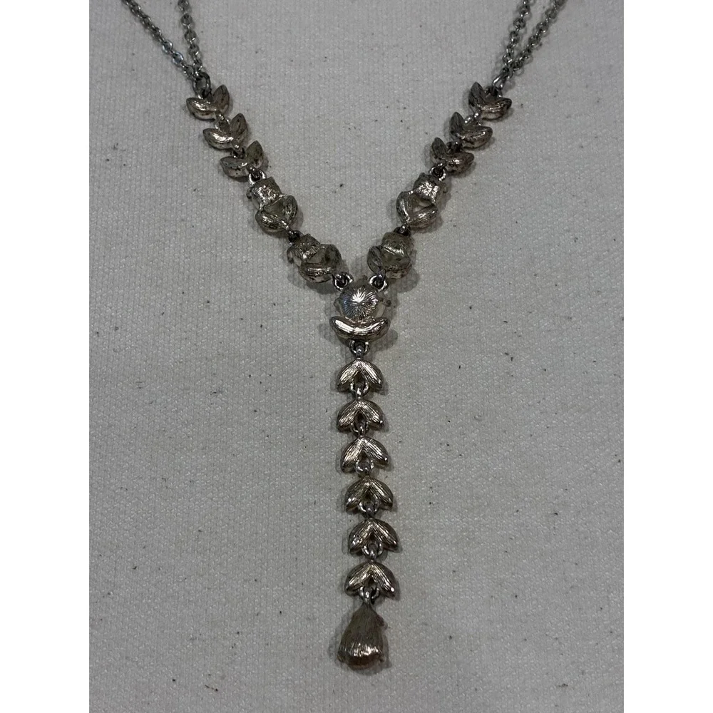 Napier Necklace Crystal  Teardrop Round Rhinestone Victorian Silver Tone